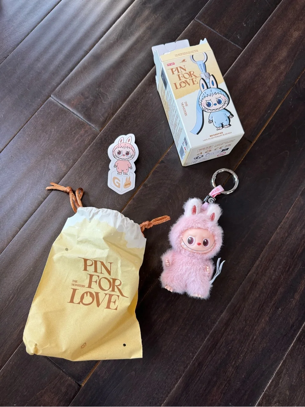 POP MART Pin For Love G Plush Pendant Pink Bunny Labubu Keychain NWT